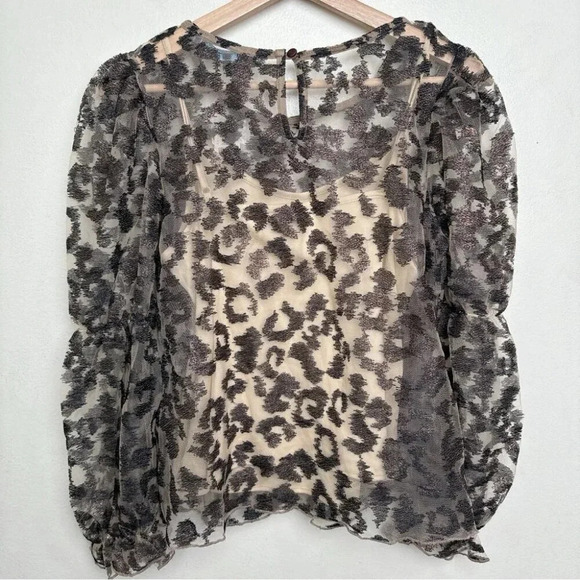 Anthropologie Eva Franco Womens Size Small Sheer  Leopard Top - Picture 13 of 14